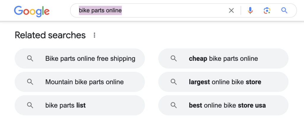 related searches in Google search results
